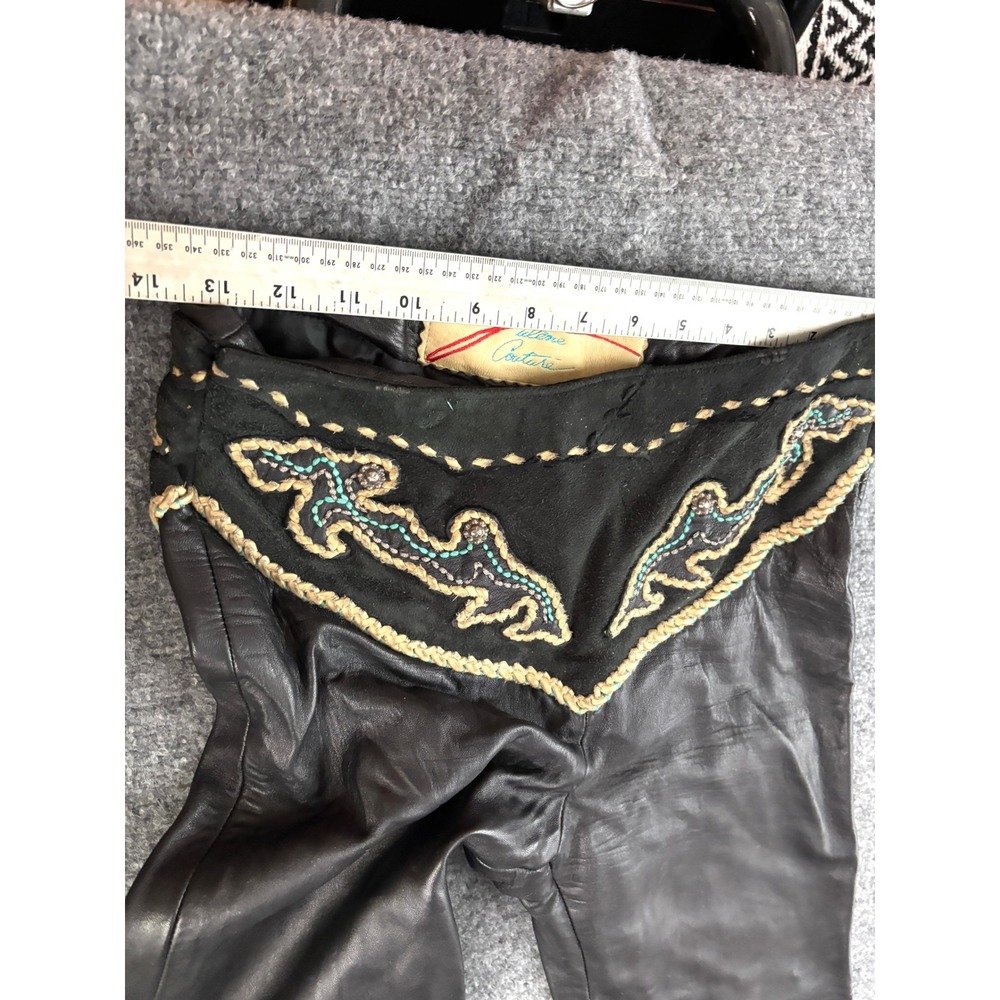Michelle Julene Couture Leather Pants Concho Western Beaded Rare Boho Black VTG - Picture 8 of 16